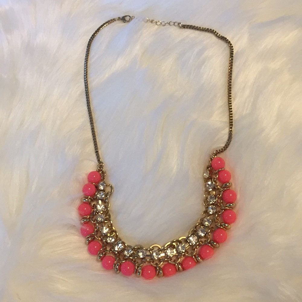 Gold pink and diamond rhinestone necklace